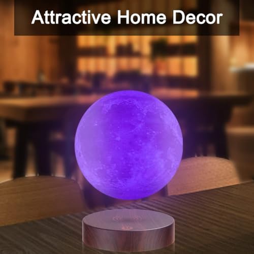 Levitating Moon Lamp.Floating and Spinning in Air Freely with Luxury Wooden Base and 3D Printing LED Moon Light Colors,for Unique Gifts,Room Decor,Night Light,Office Desk Tech Toys -6 Inch