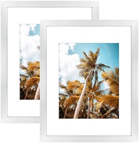 Frametory 2 Pack 11x14 Silver Picture Frame with Real Glass Mat for 8x10