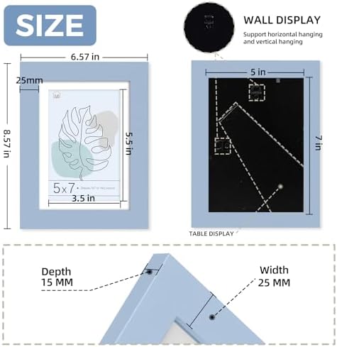 Muzilife Blue 5x7 Wood Picture Frame with Mat, Real Glass Cover, 4 Pack