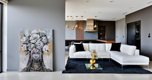 Yihui Arts Black Woman Queen Picture - Modern Hand Painted Textured Canvas Print Wall Art for Living Room, Bedroom, Bathroom Decor