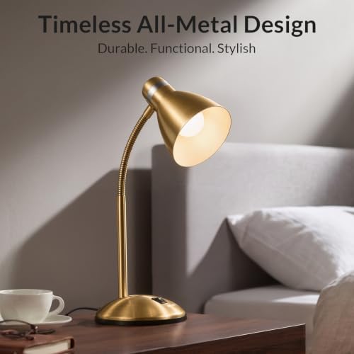 LEPOWER Metal Desk Lamp, Adjustable GooseNeck Reading Light for Bedroom