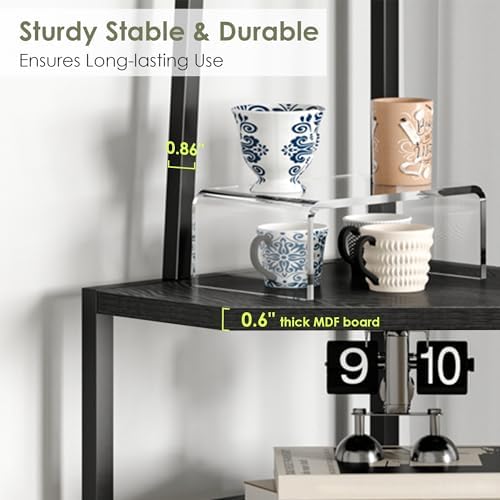 VECELO 6 Tier Corner Shelf 69 Inch Industrial Bookshelf with Metal Frame, Multipurpose Tall Plant Stand with Opening Display Shelves for Living Room, Bedroom, Home Office, Small Space, Black