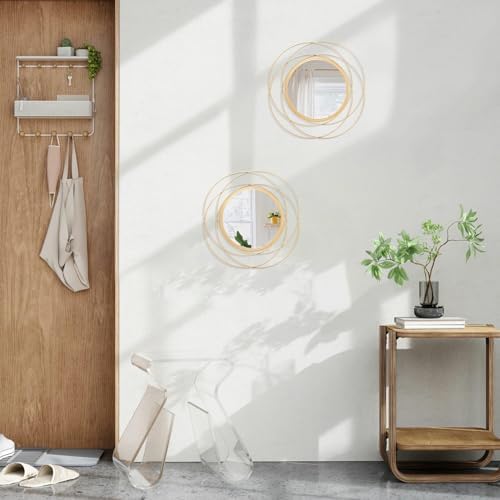 Gold Circle Mirror, Wall Decor Iron Frame Wall Art 2 Set 12'' Round Mirrors Home Decor Hanging for Bathroom Living Room Bedroom Entryway