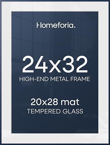 Homeforia 24x32 Blue Poster Frame, High-End Metal, 20x28 Mat, Glass