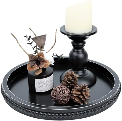Hrastany Black Round Wood Decorative Ottoman Tray for Coffee Table