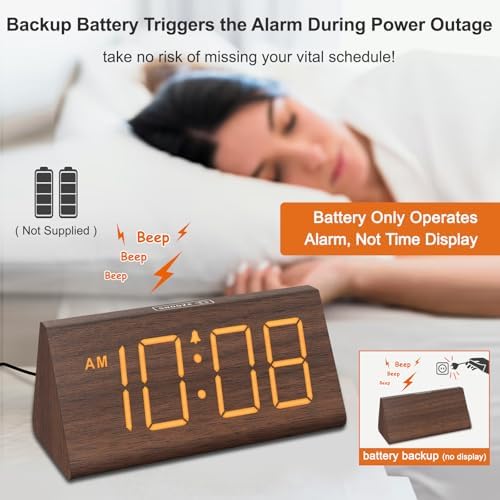 DreamSky Wooden Digital Alarm Clock for Bedrooms Desks with Large Numbers