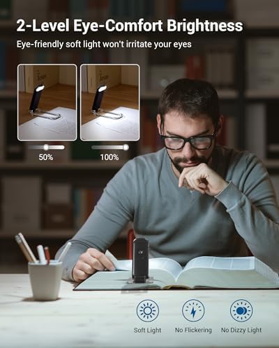 DEWENWILS Book Reading Light with Cilp, LED Clip on Book Light for Reading in Bed, USB Rechargeable Eye Care Book Lamp for Kids, Bookworms,2 Brightness Levels (Black)
