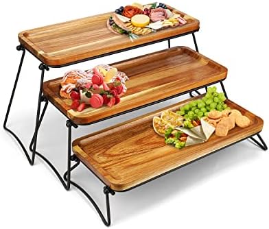 3 Tier Cupcake Stand and Towers Large Serving Tray for Party Acacia Wooden Dessert Table Display Set Decorative Tray Tiered Tray Decor Small Chees Charcuterie Boards Rustic Wood Serving Platters Trays