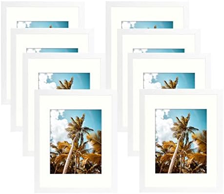 Frametory 8 Pack 11x14 White Picture Frame with Glass Ivory Mat for 8x10
