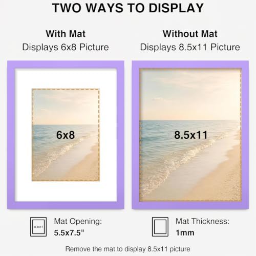 Vittanly 8.5x11 Picture Frames Set of 5, Certificate Frame, Purple