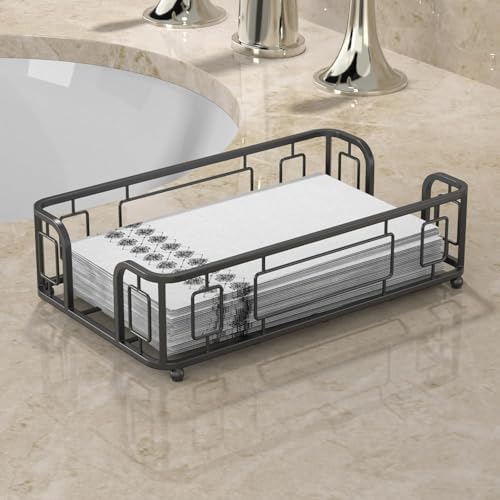 Guest Towel Holder Tray for Bathroom Countertop, Black Metal