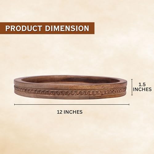 Natural Wooden trays, Serving Bowl for Salad, Veggies and Fruits, Large Deep for Family, Party (Round Serving Tray)