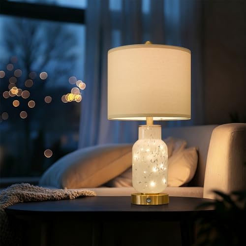 Oneach 22" Glass Table Lamps Set of 2 with Night Light for Bedroom, White