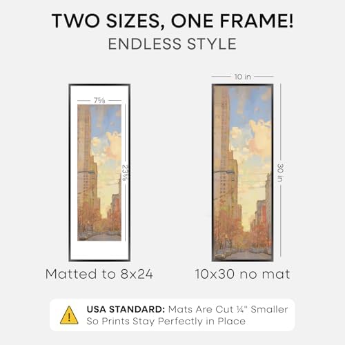 Homeforia 10x30 Black Picture Frame, High-End Metal, 8x24 Mat, Glass
