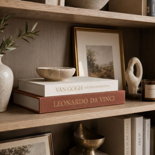 Aesthetic Decorative Books - Set of 2 Linen Boxes with Gold Lettering, Enhance Your Coffee Table, Bookshelf or Mantle Decor - Fake/Faux Books for Home Decoration, Photo & Keepsake Storage