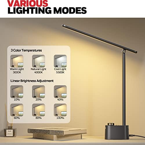 Honeywell HWT-H01 LED Desk Lamp, Foldable & Stepless Dimmable, Black