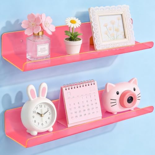 ROYALITA 2-Pack Acrylic Shelves Wall Mounted, 17 Inch Display Shelves