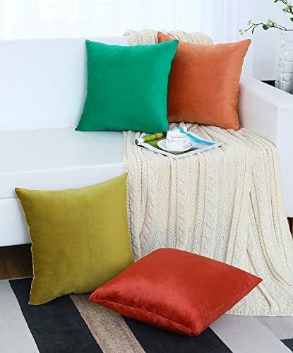 Jeneoo Set of 2 Comfy Soft Velvet Christmas Throw Pillow Cases for Sofa Couch, Decorative Solid Square Cushion Covers for Bedroom Car (18 x 18 Inches, Bright Green)