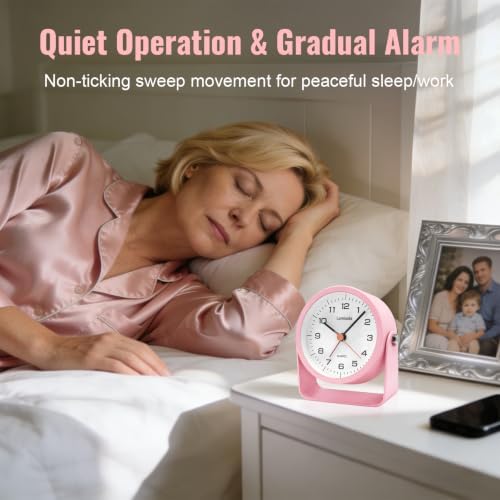Lamisola 3.5 Inch Small Desk Battery Clock, Pink Alarm Clock for Girls
