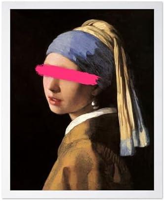 Poster Master Girl with a Pearl Earring Painting Print - Baroque Portrait Poster - Altered & Pop Art - Gift for Men & Women - Decor for Bedroom, Living Room or Office - 16x20 White Framed