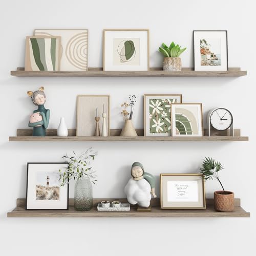 Axeman Picture Ledge Shelf, 48 Inch Grey Floating Shelves Set of 3