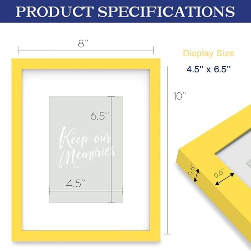 An&He 8x10 Picture Frame, Tempered Glass Wood Photo Frame for Vertical/Horizontal Display, Home Decoration – Yellow