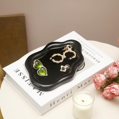 Jewelry Dish Trinket Tray for Women, Ring Dish Holder, Unique Cloud Shape Ceramic Plate Cute Things Vanity Aesthetic Room Decor Mother's Day Birthday (Balck)