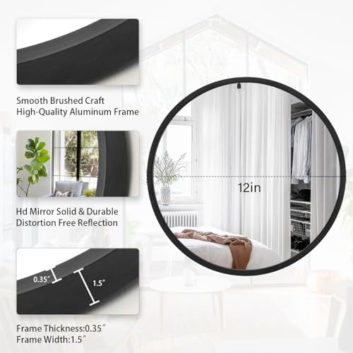 JJUUYOU Round Wall Mirror Black Circular Mirror for Bathroom Vanity Mirror Small Wall Circle for Wall Metal Frame Make up Entryway Living Room Bedroom Dorm Decorative