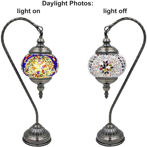 SILVERFEVER Handcrafted Mosaic Turkish Lamp Moroccan Glass Table Desk Bedside Light Bronze Base with E12 Bulb (Starburst Brown Lattern)