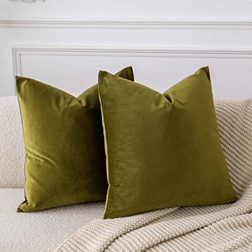 JUSPURBET 28x28 Euro Velvet Throw Pillow Covers Set of 2,Olive Green