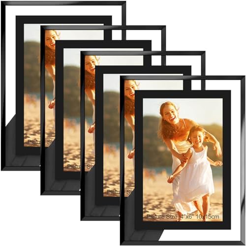 HIKWADERY 4x6 Picture Frames Black - Set of 4, HD Real Glass 4 by 6 Photo Frame for Tabletop Display, Wedding Birthday Mothers Day Gifts (4 x 6, Black)