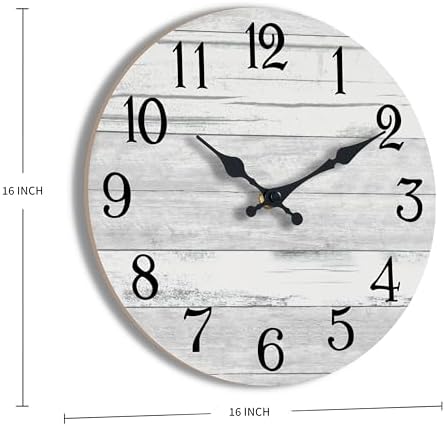 KECYET 16 Inch Wall Clock Battery Operated Gray White Silent Farmhouse