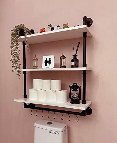 30 inch Retro White Rustic Bathroom Shelves Farmhouse Pipe Wall Shelves