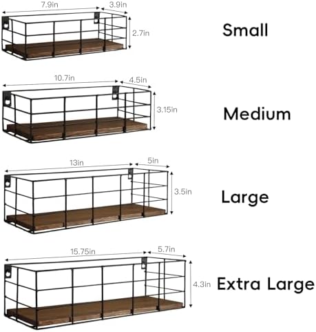 Fixwal Wire Frame Floating Shelves for Wall Storage 4 Different Sizes