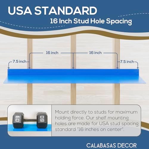 48x8 in Metal Floating Shelf Blue Wall Mounted - Made in The USA - Bedroom, Living Room, Bathroom, Kitchen