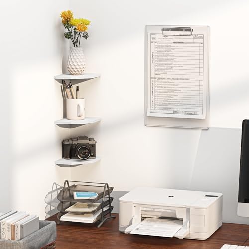 Fun Memories Corner Shelf Wall Mount, Floating Corner Shelves, Set of 6 Corner Wall Shelf Organizer, Rustic Wood Wall Storage Display Shelves for Living Room Bedroom Bathroom Kitchen, Rustic White
