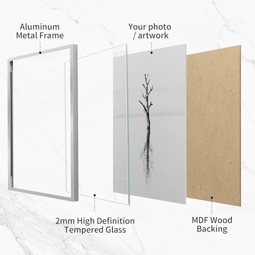 Fun Memories 19x25 Metal Picture Frame - High End Aluminum Frames with Real Glass for Diplomas, Certificates, and Wall Art, Mounts Horizontally or Vertically, Silver, 1 Pack