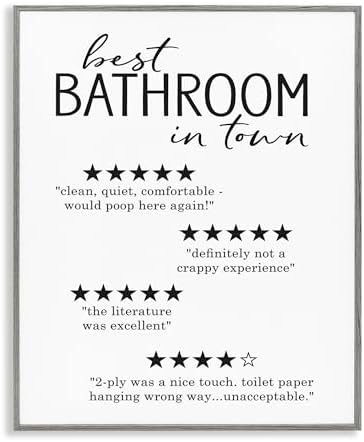 Stupell Industries 'Best Bathroom Five Star Reviews Funny Bath Phrases', Framed Giclee Art, Gray, 16 x 20 Inches, Easy to Hang and Sturdy, Made in USA, by Lettered and Lined