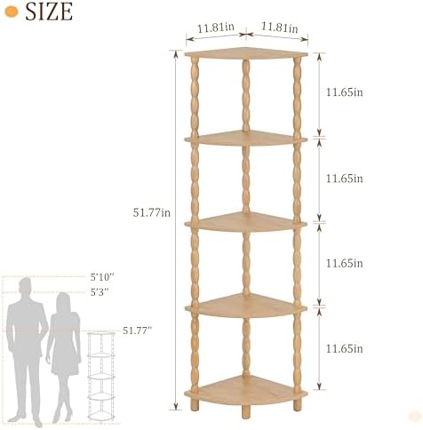 MaxSmeo Corner Bookshelf, 5-Tier Corner Shelf Stand, Modern Corner Plant Shelves with Storage, for Bedroom, Bathroom, Kitchen, Living Room (Rustic Walnut)