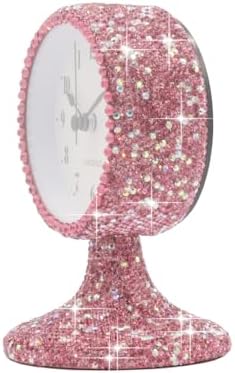 Luxury Rhinestone Small Alarm Desk Table Clock Morning Call Handmade Fashion Design for Bedroom Houseroom Living Room Cute As Gift AR (Pink)