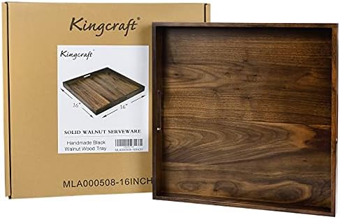 16" Square Handmade Medium Black Walnut Ottoman Tray with Handle