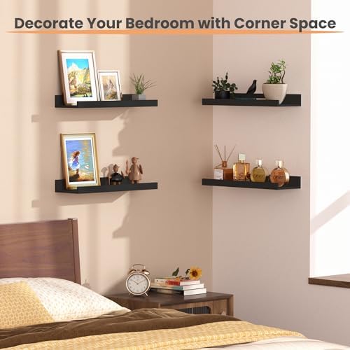 upsimples Floating Shelves for Wall, Wall Shelves for Decor Storage Set of 6, Wall Mounted Wood Shelf for Bedroom, Living Room, Bathroom, Kitchen, Picture Ledge Shelf, Black (Pack of 2)