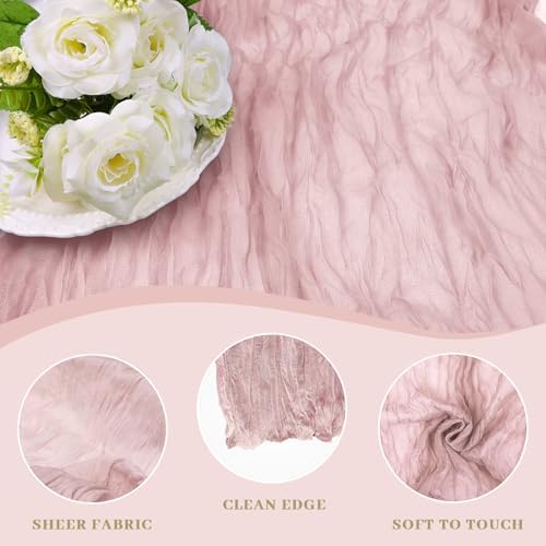 Le courant 12pcs 10Ft Cheesecloth Table Runner, Rustic Boho Gauze Cheese Cloth Runner Table Runner for Weddings Bridal Baby Shower Birthday Holiday Parties Home Decor, Dusty Pink