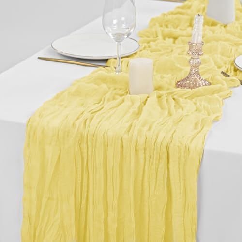 10 Pack Yellow Table Runner 10Ft Cheesecloth Table Runner Boho Gauze Cheese Cloth Table Runners Romantic Long Sheer Fabric Table Runners for Wedding Party