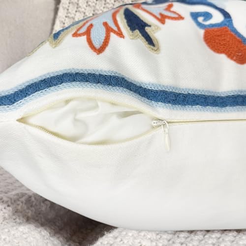 Alysheer Boho Embroidered Throw Pillow Cover 18x18 Set of 2, Orange Floral