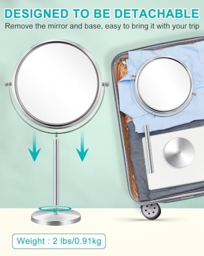 ALHAKIN 30X Magnifying Makeup Mirror, Double Sided Tabletop Mirror with Stand, 8 Inch Vanity Mirror with 360°Rotation for Bathroom, Chrome