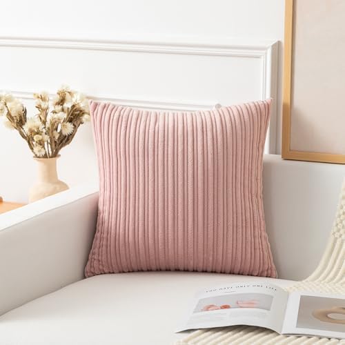 Kevin Textile Striped Corduroy 18”x18” Pillow Covers 2 Pack, Baby Pink