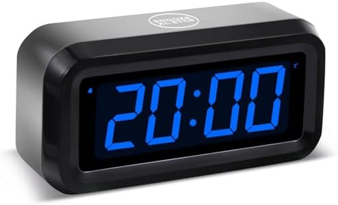 Digital Alarm Clock Battery Operated with LED Display for Bedrooms, Long Battery Life, 3 Brightness Adjustable, 12/24 Hour, Snooze, Black Case with Blue Digits
