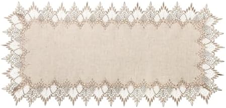Phantomon Neutral Linen Table Runner 36 Inches Beige Embroidered Runner Lace Centerpiece for Dresser Tops, Dining Tables, Coffe Table and Home Decorations for Farmerhouse (Beige, 16 X 36 Inch)