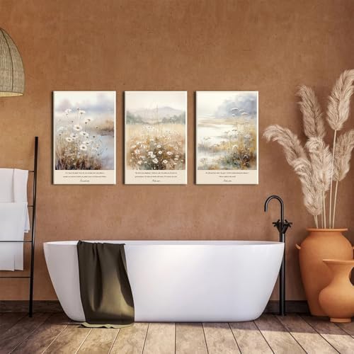Religious Wall Art Scripture Canvas Wall Prints for Church Bible Verses Painting Picture Wall Decor Jesus Biblical framed Canvas Painting Nature Wildflower Poster for Living Room Bedroom 16x24 3Pcs